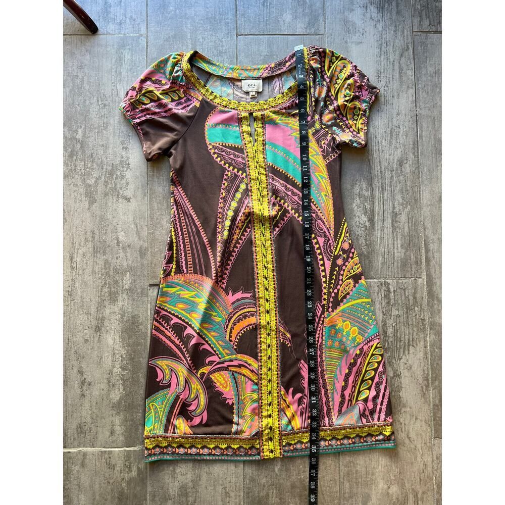 ECI NEW YORK Short Sleeve Boho Printed Sheath Dress Stretch Party Vacation 6 - Picture 9 of 9